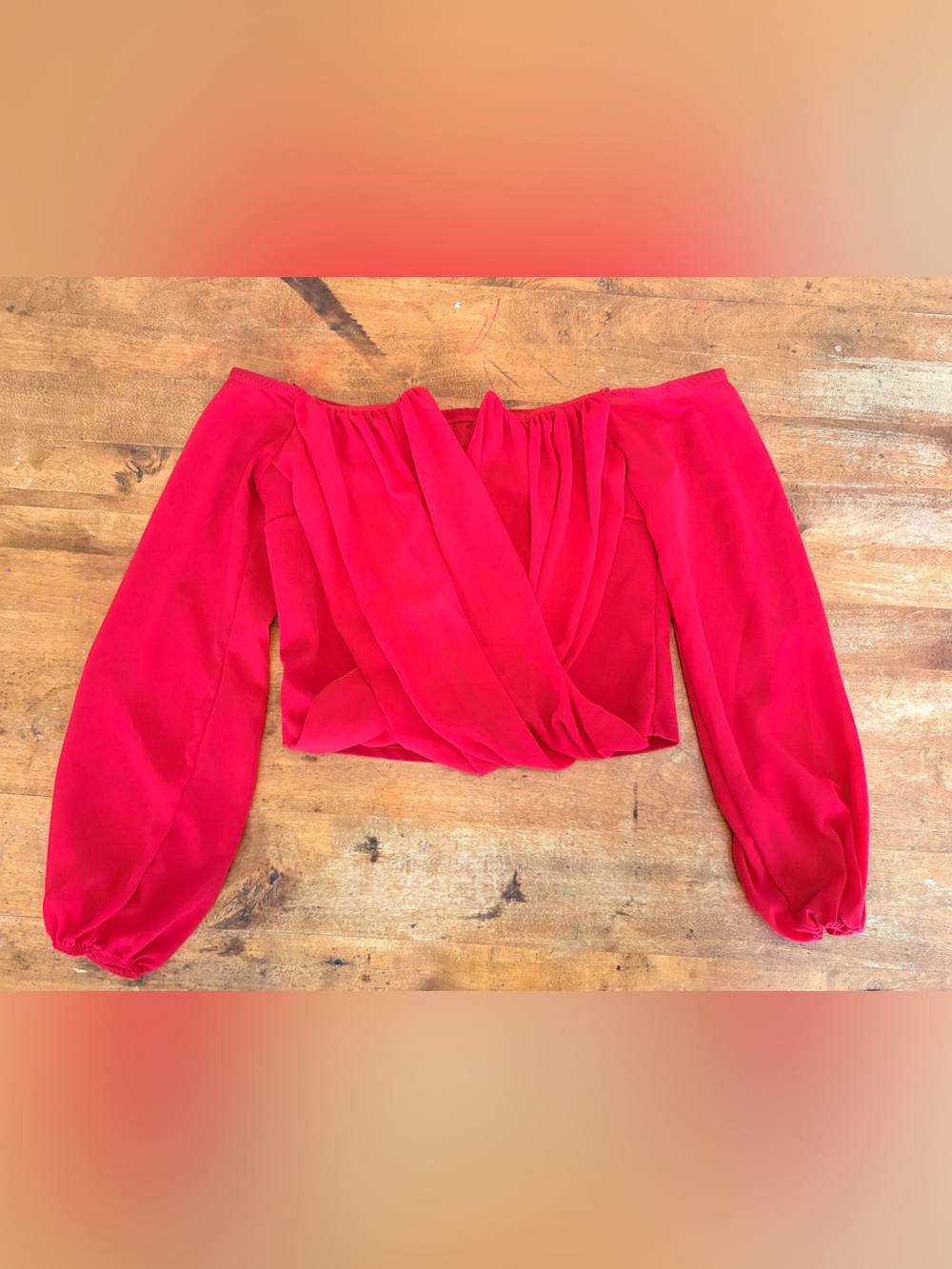 Windsor Bright Red Off-Shoulder Drape Crop Top